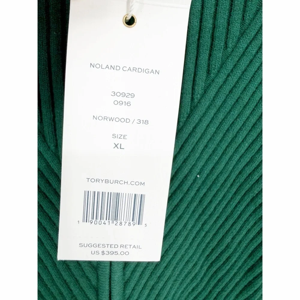 NWT Tory Burch Noland Zip Cardigan Sweater in Norwood Green Size XL